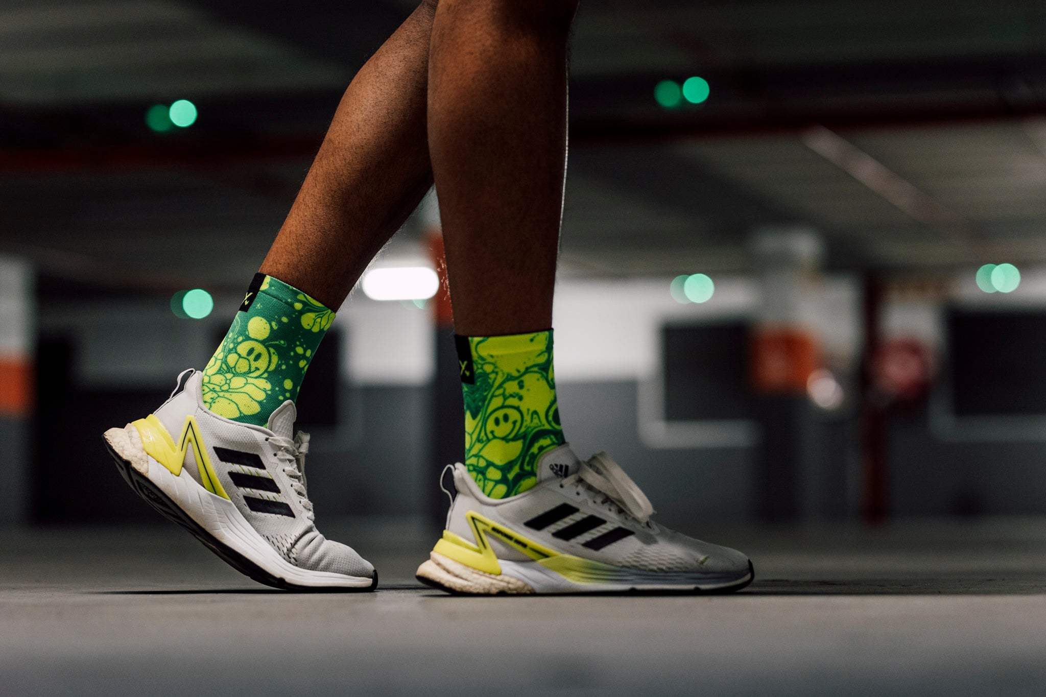 Neon Slide Yellow Crew Socks