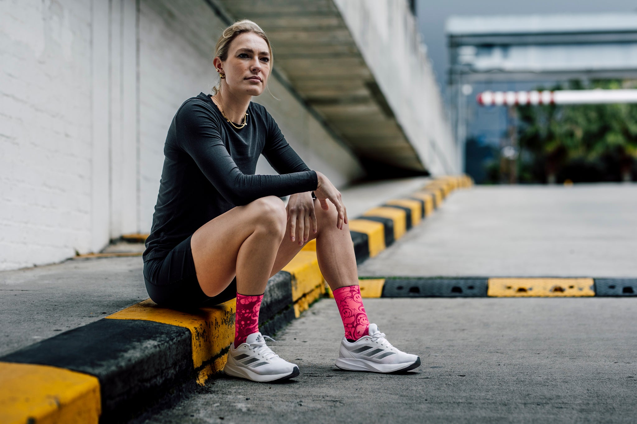 Neon Slide Pink Crew Socks