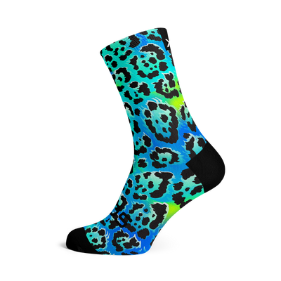 Electric Leopard Blue Crew Socks