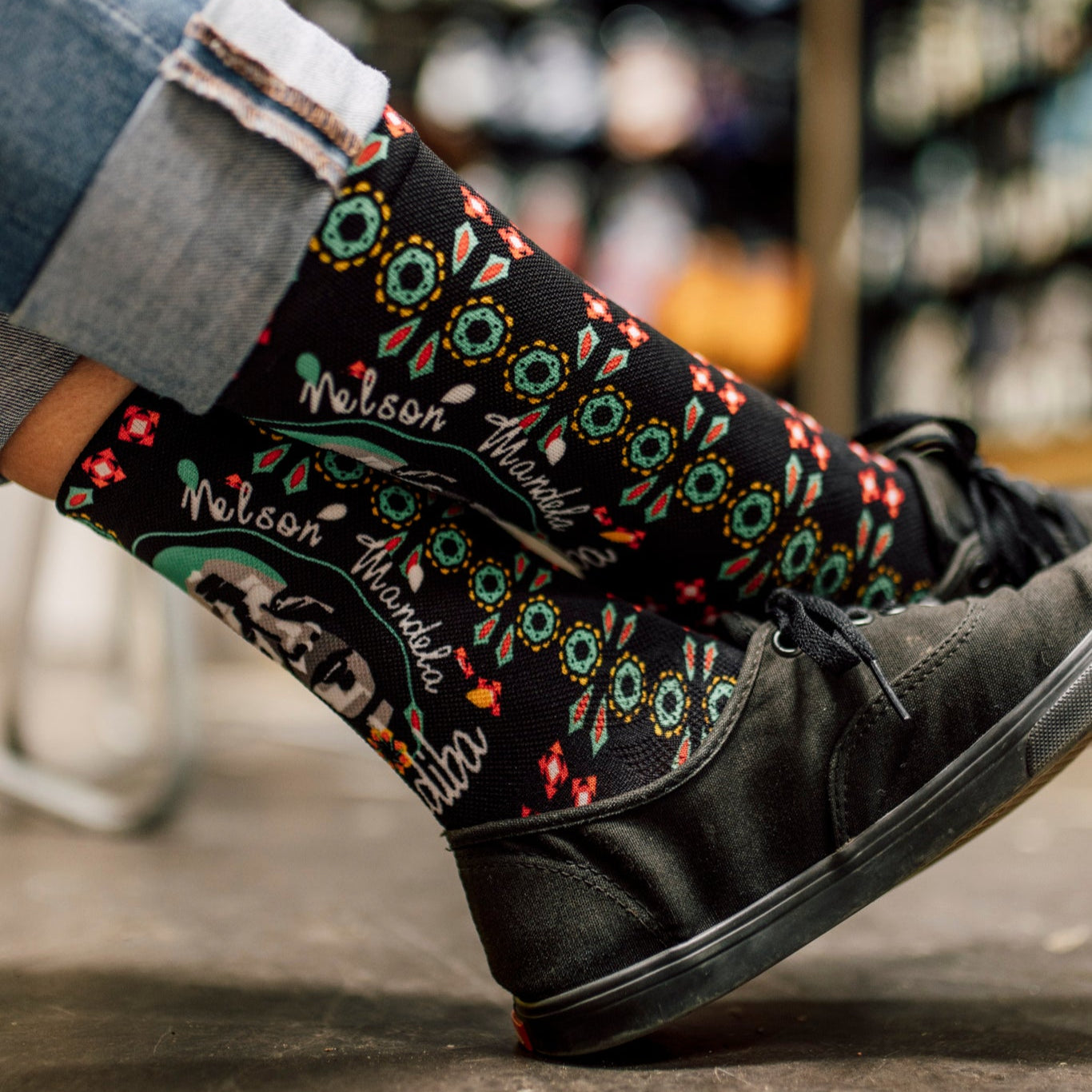 Nelson Mandela Foundation Black Crew Socks