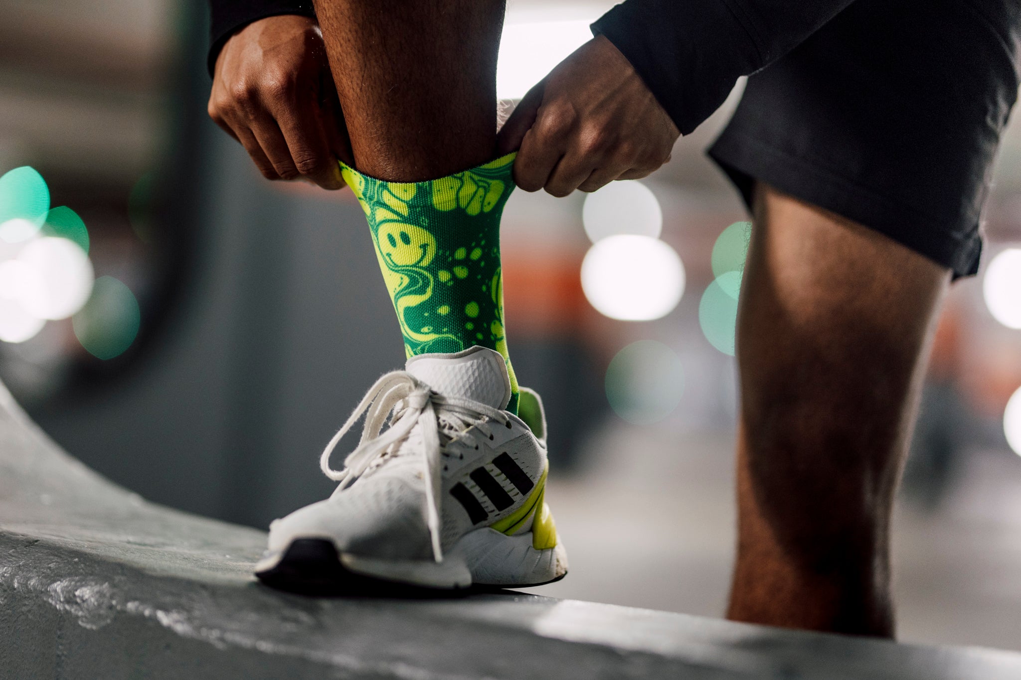 Neon Slide Yellow Crew Socks