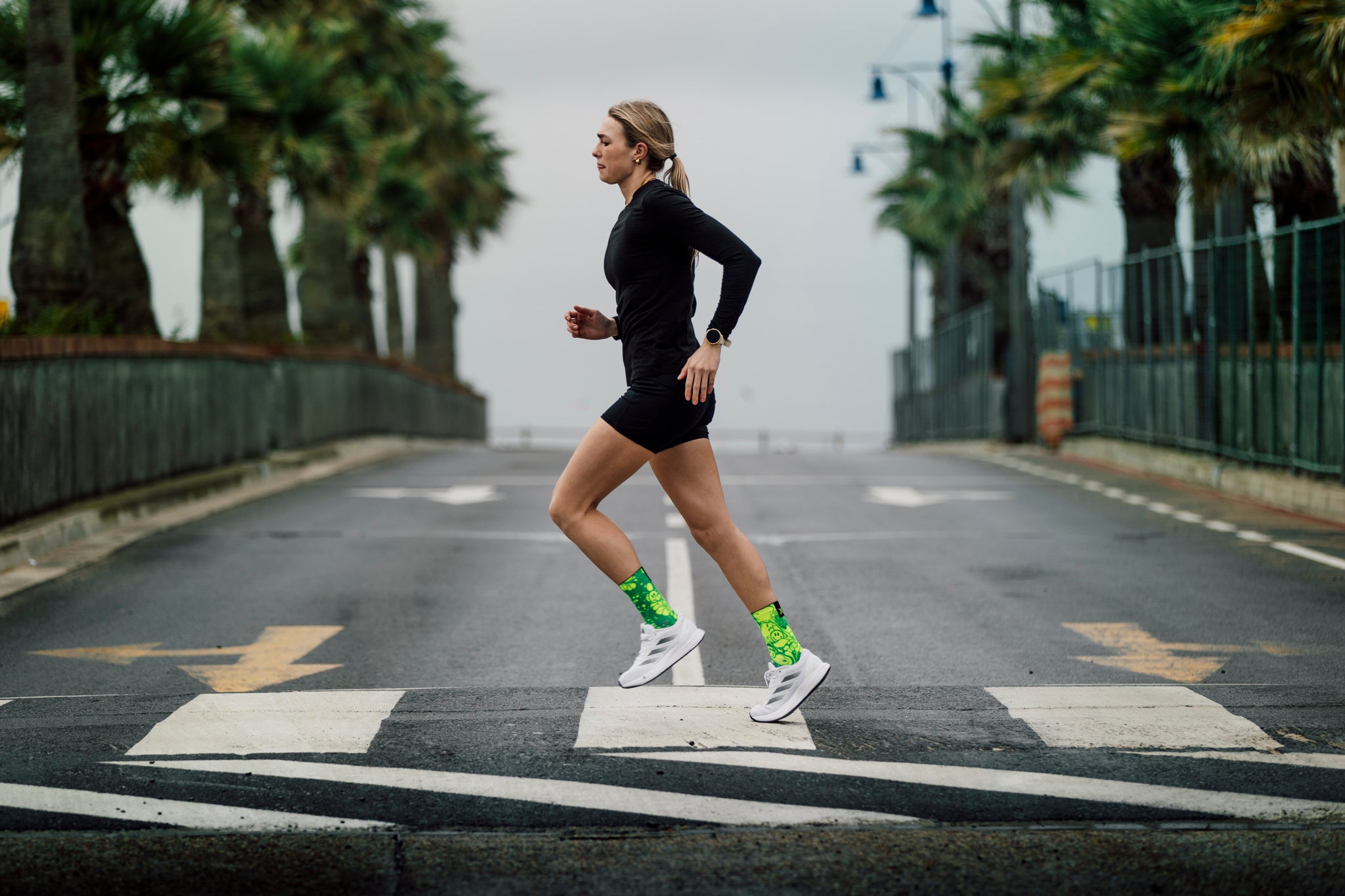 Neon Slide Yellow Crew Socks