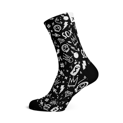 Doodle Black Crew Socks